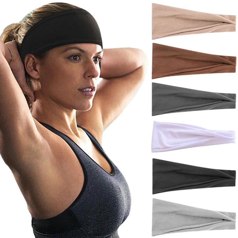 

Модная однотонная искусственная Женская универсальная лента для йоги и бега, впитывающие хлопковые повязки для волос, аксессуары для волос