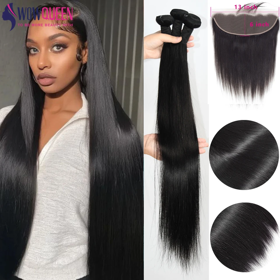 Straight Human Hair Bundles with Lace Frontal
