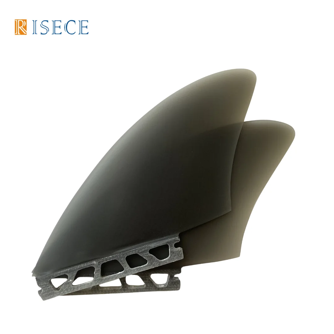 RISECE FCS II Fiberglass Twin Fin Surfboard Fin Clear Black Glass Fiber Single Tab Keel 2PC/SET