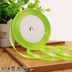 Gold Edged Single Face Satin Ribbon - 22m Roll, 6mm Width for Elegant Wedding and Gift Decoration (Fluorescent green)