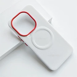 Premium Magnetic Leather Case with Metal Lens Frame & Shockproof Bumper (WHITE)