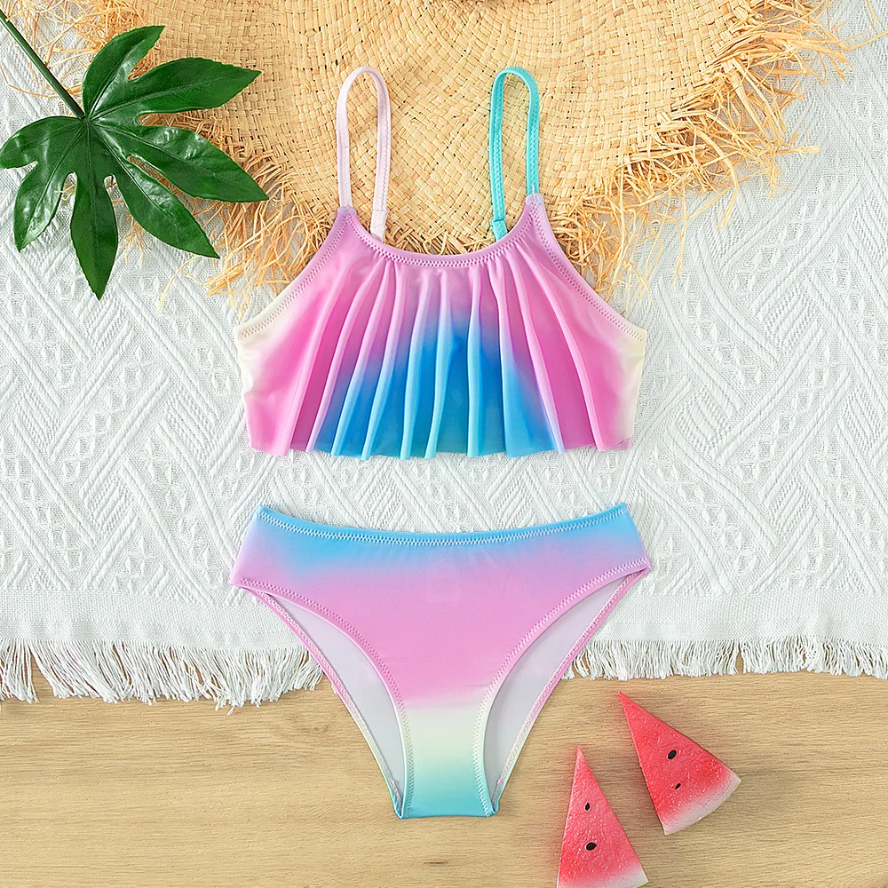 Teen Girls Rainbow Bikini Kids Ruffle Flounce Two Piece Swimsuit Children's Swimwear 6-16 Years Teenager Bathing Suit Beachwear