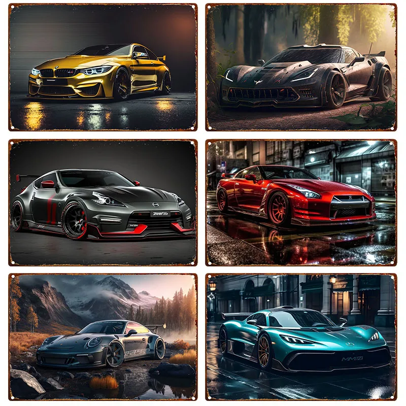 Горизонтальный винтажный металлический жестяной знак в виде автомобиля, аксессуары для украшения комнаты в стиле ретро, постер для автомобиля, декор железная пластина