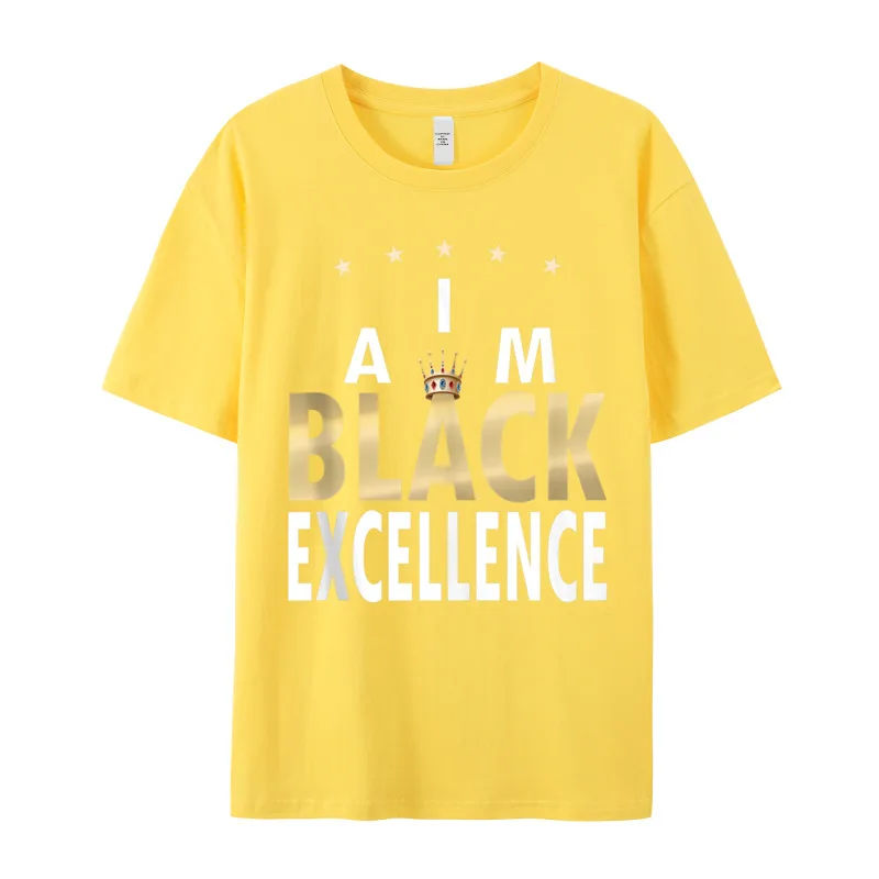 Leisure Tshirts Classic Round Collar I Am Black Excellence Gift 100% Cotton Mens Tees Gift Idea Short Sleeve Tops Tees I Am Black Excellence Gift For Black HIstory Month Tank Top__18052 yellow