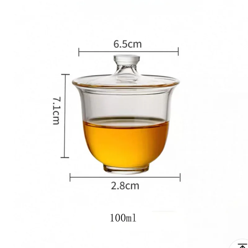 100ML Small Capacity Transparent High Borosilicate Glass Teacup Heat Resistant Kungfu Tea Cup with Lid Household Gaiwan Tea Set