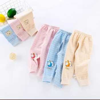 طفل السراويل القطن الأطفال ملابس ربيع الخريف المفتوحة المنشعب اللون الطبيعي سراويل قطنية تكييف الهواء السراويل بنطلون بيجاما 2