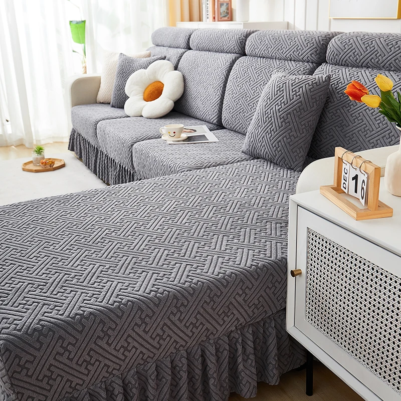 1 PC Jacquard Sofa Cushion Cover with Skirt Removable Washable Slipcover Stretch Sofa Couch Cover For Living Room 4