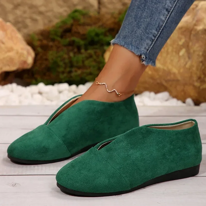 Neue flache Slip-on-Schuhe für Damen, Outdoor-Casual, genähte runde Zehen, weiche Sohle, leichte, einfarbige, flache Low-Top-Schuhe – Detail 6