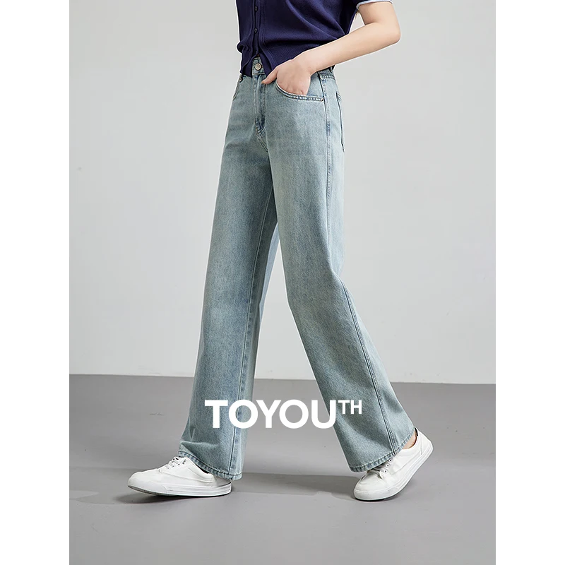 

TOYOUTH Women Retro White Jeans 2024 Summer New Design Inspired Straight Leg Pants