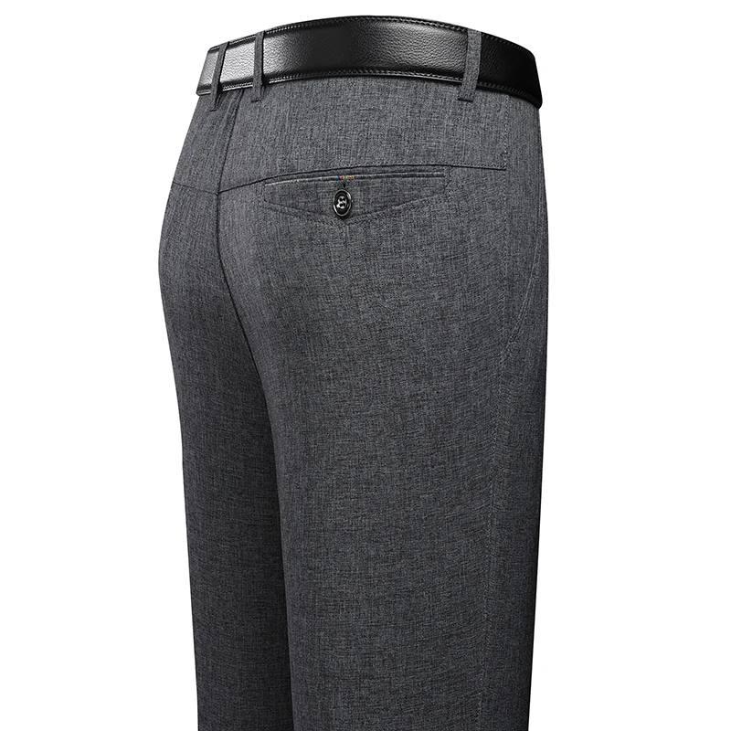 Mens Trousers Business Casual Pants Summer Autumn Dress Straight Pants Elastic Black Grey Loose Formal Pants 4