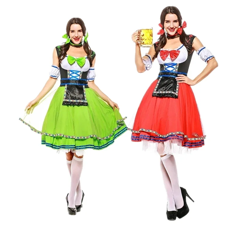 

Germany Oktoberfest Bavarian Traditional Beer Girl Cosply Costume Halloween Sexy Tavern Wench Waitress Maid Fancy Dirndl Dress