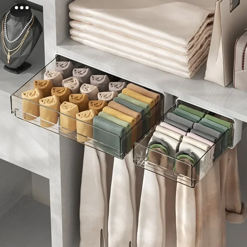 Office Under Table Storage Drawer Punch Free Plastic Transparent Storage Drawer Large Capacity Desk Stationery Organizer