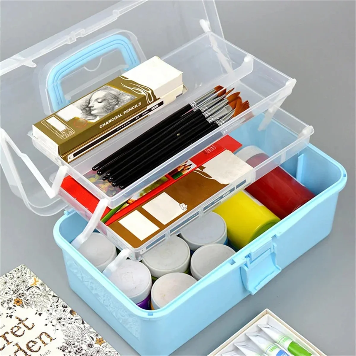 (1pcs) Three-layer portable storage box Folding Goo Kit Nail box Art sundry plastic storage
