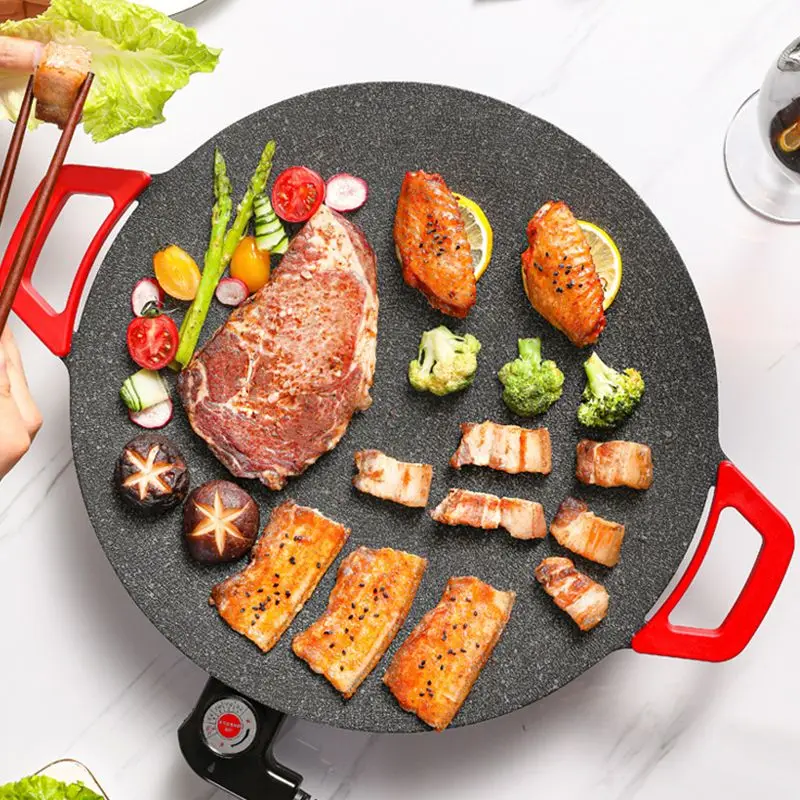 Electric Indoor Nonstick Grill Griddle Korean Style Electric Baking Tray Fast Heat Up Ideal Low Fat Meals barbecue electric stove
