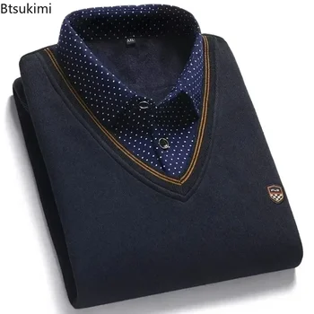 Nuovo 2025 uomo caldo velluto imbottito colletto della camicia maglione maglia allentata maglione sottile uomo inverno falso maglione in due pezzi maschile caldo top 1