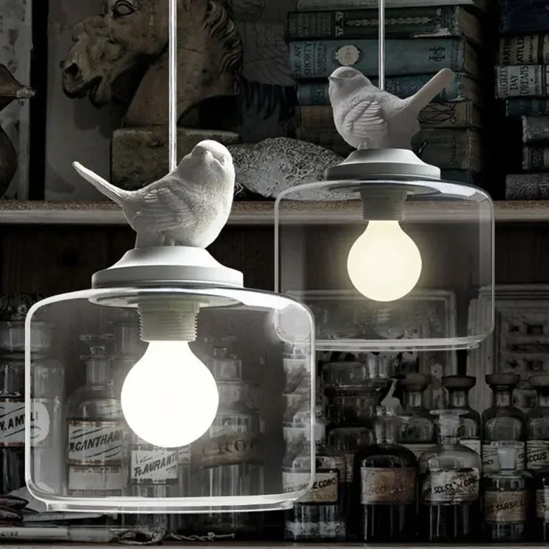 

Modern Glass Pendant Lamp Lanterns Restaurant Droplight Nordic Bird Hanglight Creative Personality Retro Chandeliers