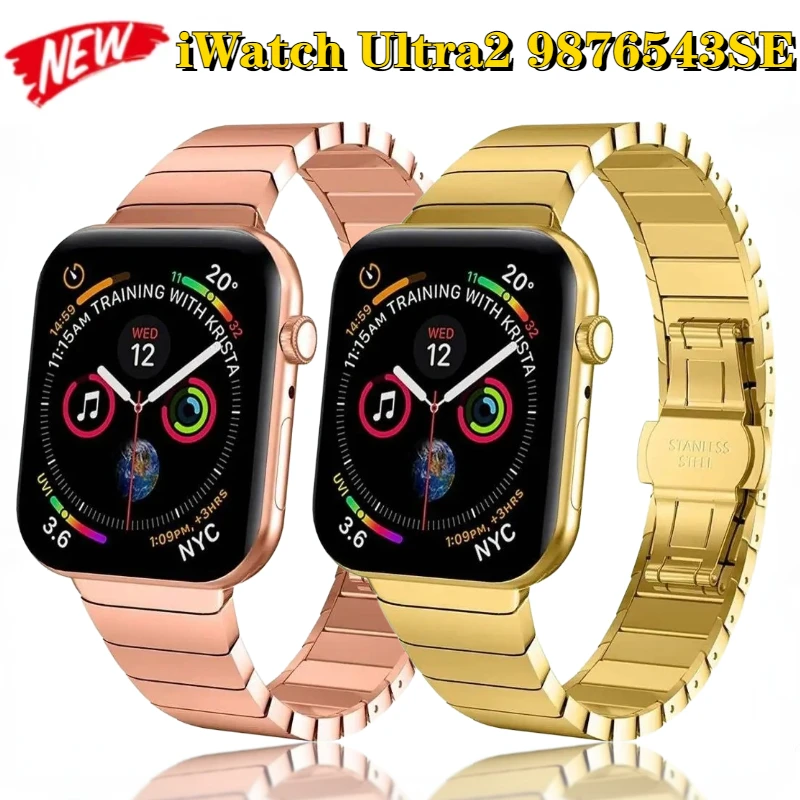 Metal Strap for Apple Watch 9 8 7 45mm 41mm Stainless Steel Butterfly Bracelet for Series Ultra 6 5 4 SE 44mm 40mm 42mm Belt