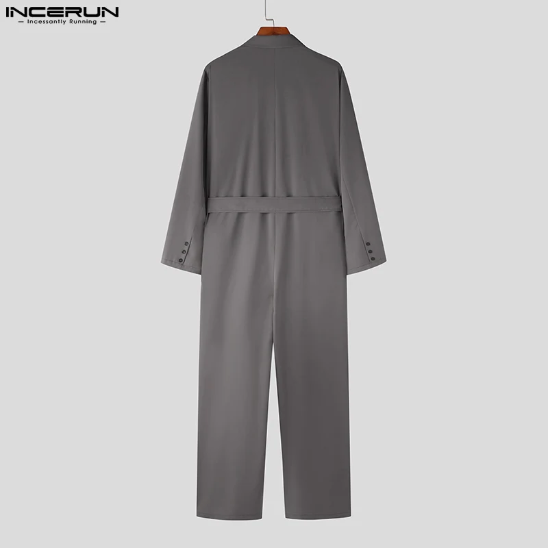 INCERUN Korean Style Men's High-end Suit Collar Design Rompers Casual Male Solid Well Fitting Long Sleeved Jumpsuits S-5XL men rompers