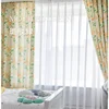 American Mottled Blue Mottled Green Simple Polyester-cotton Print Semi-shading Window Curtains for Living Dining Room Bedroom 1