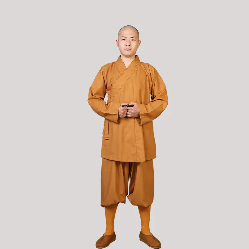 Gray Yellow Monks Adult Arhat Suit Buddhism Buddhist kungfu Monk Robes Confession Haiqing Clothes Sets Tai Chi Top and Pants