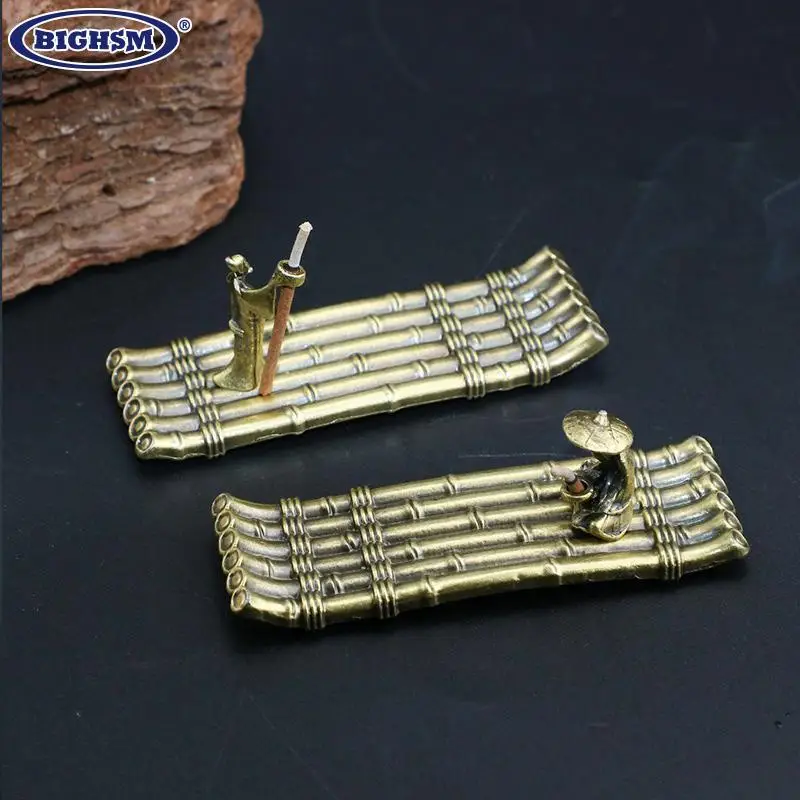 

Vintage Bronze Small Incense Burners Ornaments Bamboo Raft Incense Base Incense Stick Holder Stand Tray Ash Catcher Plate