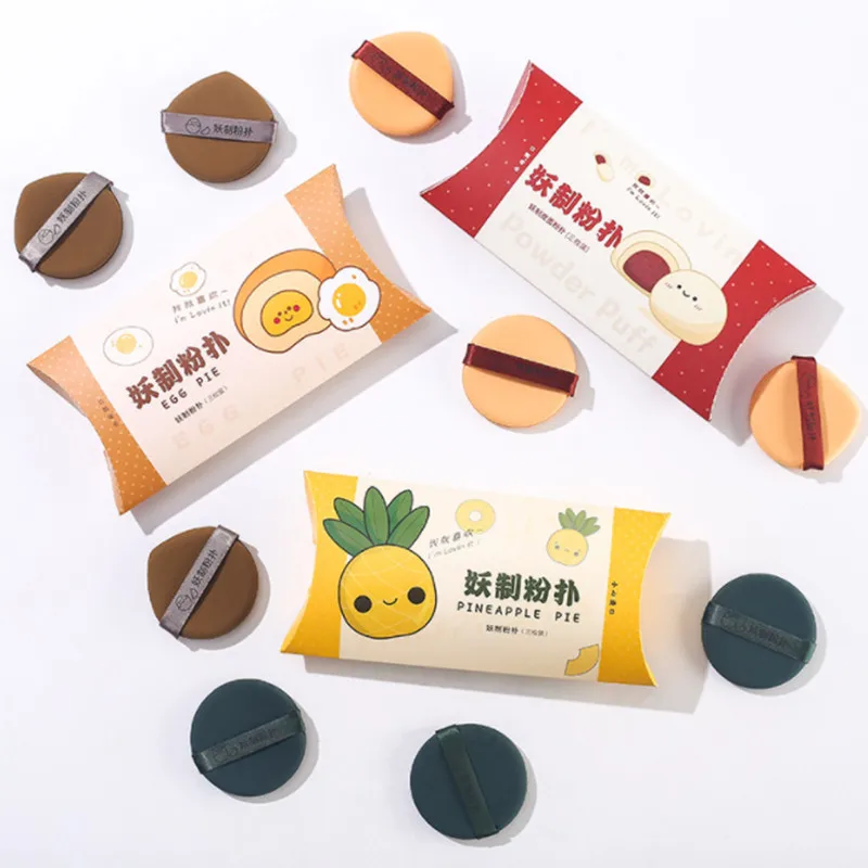 ปีศาจ3Pcs เครื่องสำอางค์แป้งพัฟผมสับปะรดพาย Air Cushion Soft Blender
