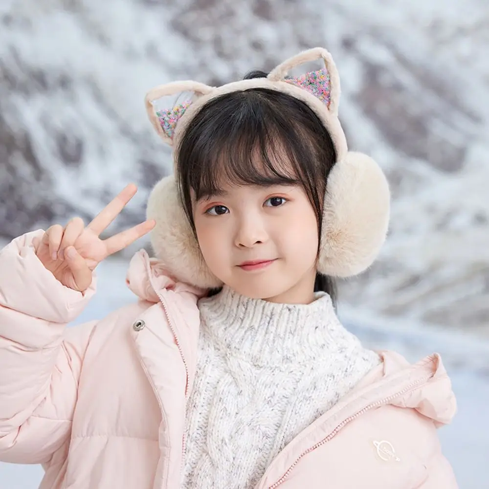Cartoon Plush Earmuffs Soft Foldable Earcap Cat Ear Earmuffs Glitter Earflap Winter Ear Cover Outdoor