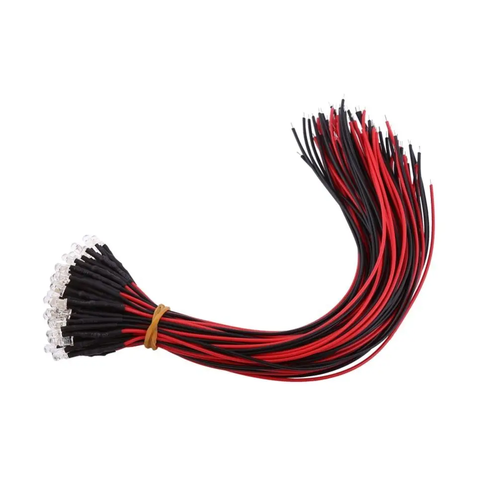 50PCS 5mm 사전 배선된 LED 다이오드 DC12V 빨간색 파란색 주황색 느린 점멸 확산형 LED 램프 DC12V LED 조명 전자 프로젝트