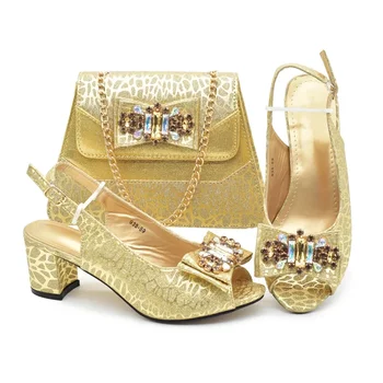 Nigerian Latest Shoes and Bags To Match Shoe and Bag Set for Party in Women Italian Rhinestones Elegant Peep Toe Sandals