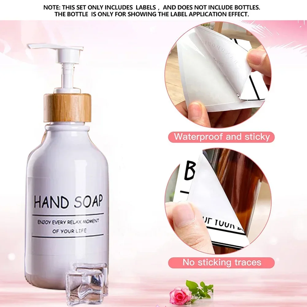 Waterproof Lotion Label Stickers PVC Shampoo Conditioner Body Wash Bathroom Shower Soap Dispenser Labels 6/12PCS bathroom labels sticker set