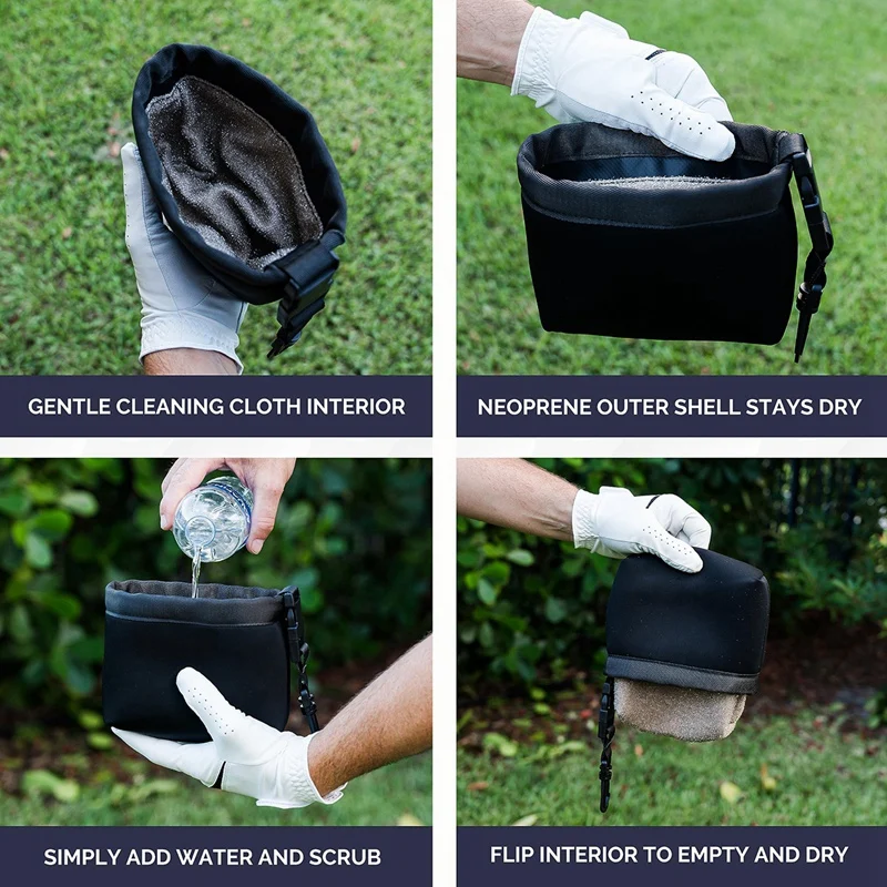 1 Pcs Golf Club Cleaner Bag Golf Ball Bag Golf Ball Wiping With Clip Golf Accessory ,Black 5