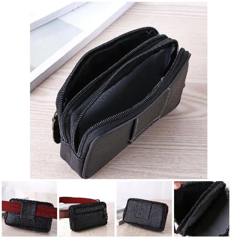 Multi-function Travel Waist Packs Pouch for Passport Money Bag PU Leather Double Layer Zipper Wallet Gift Chest Pack Card Bag
