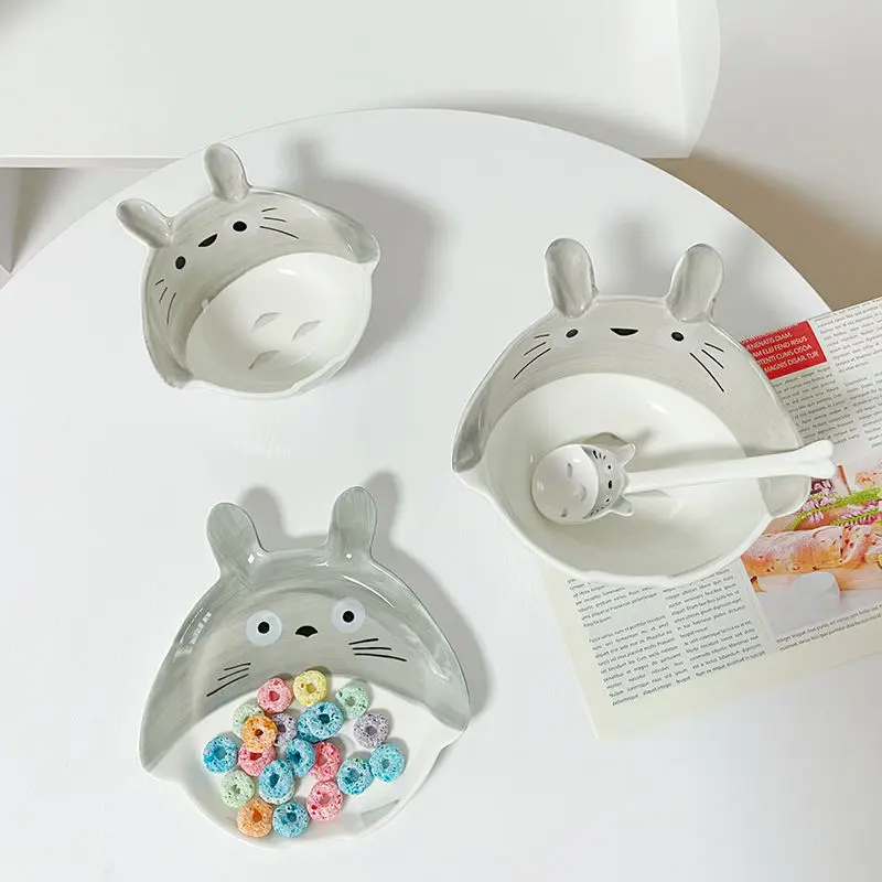 Japanese Creativity Students Cute Cartoon Noodle Bowl Salad Bowls Rice Snack Bowl Ceramic Dishes Plates