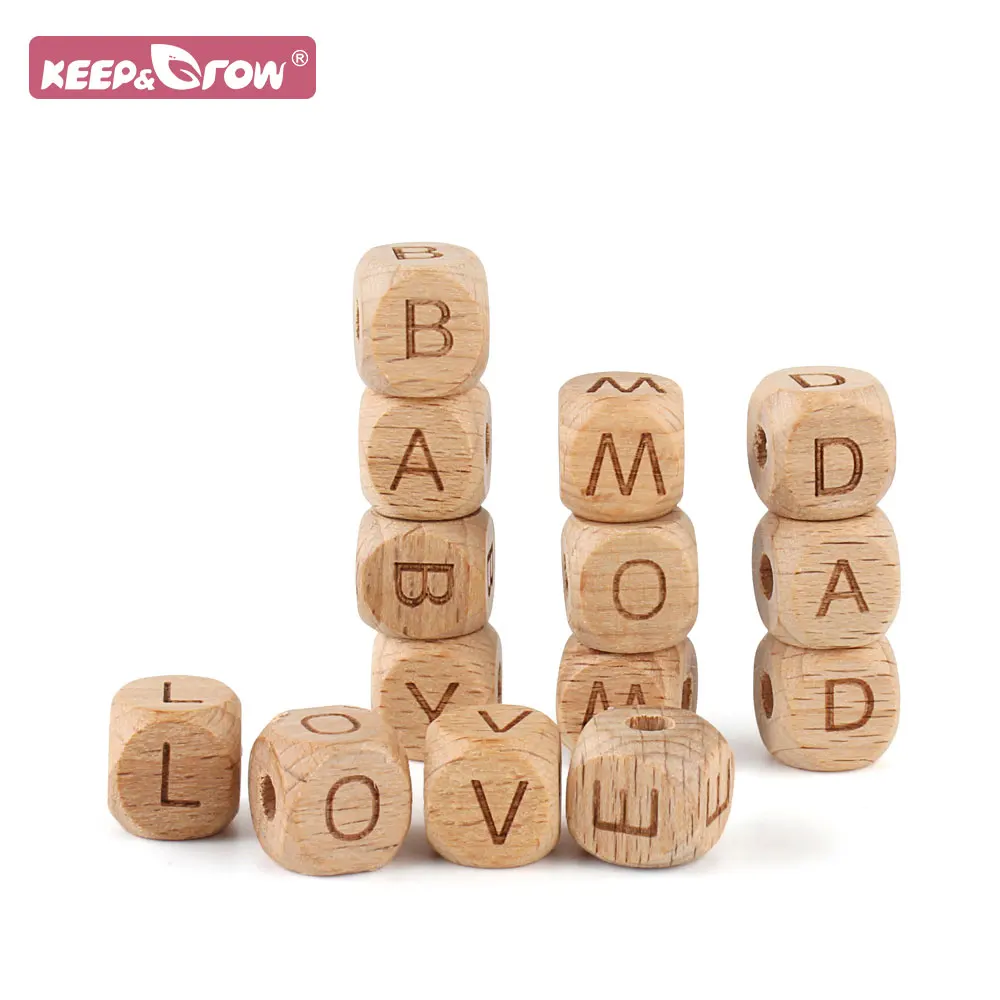 10/100/300/500/1000pcs Wooden Letter Beads Baby Teether DIY Teething Pacifier Chain 12mm English Alphabet Natural Wooden Bead,teething toys,baby teething toys