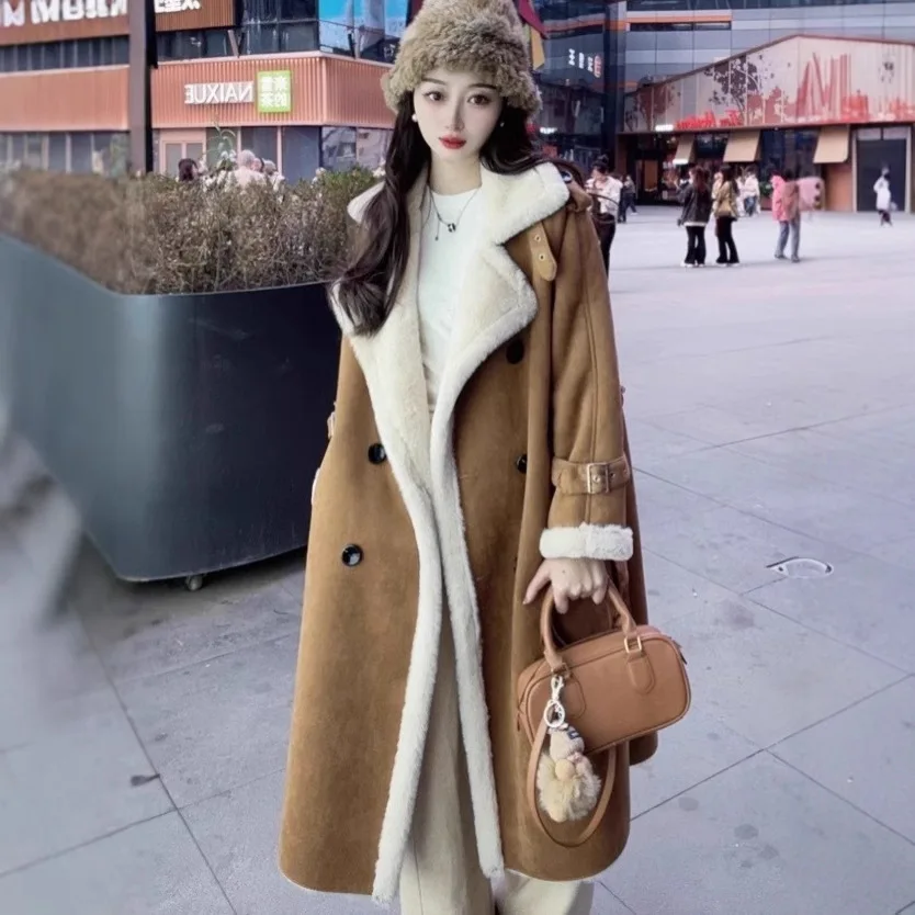 الفراء جلدية طويلة معاطف السترة النساء حزام طويلة...