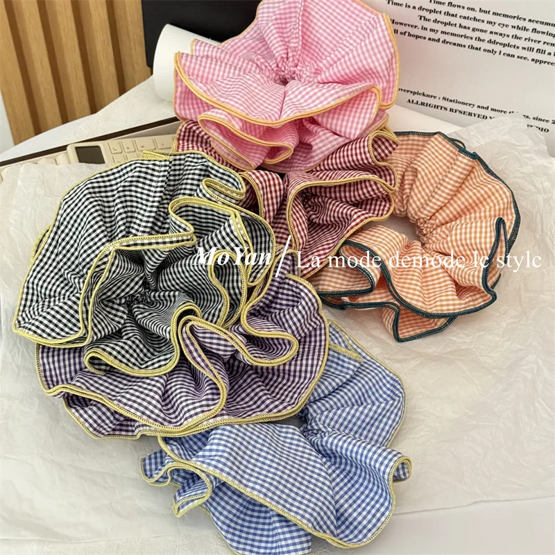 Women's Large Four-Layer Plaid Hair Scrunchie Accessory