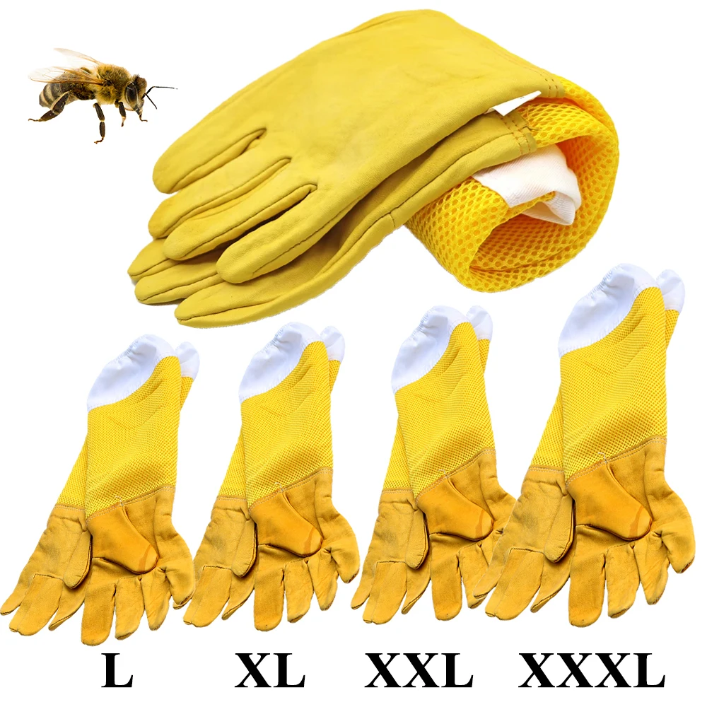 Ventilated 3 Layer Sheepskin Beekeeping Gloves Long Sleeve Anti Sting