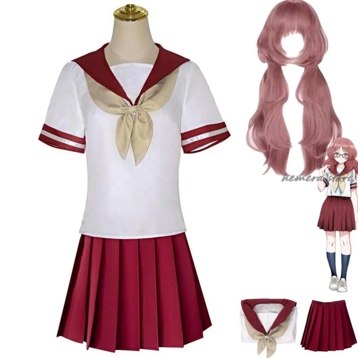 

2023 Newest Anime The Girl I Like Forgot Her Glasses Mie Ai Cosplay Costume Wig Japan Korea JK School Uniform Woman Kawaii Suit