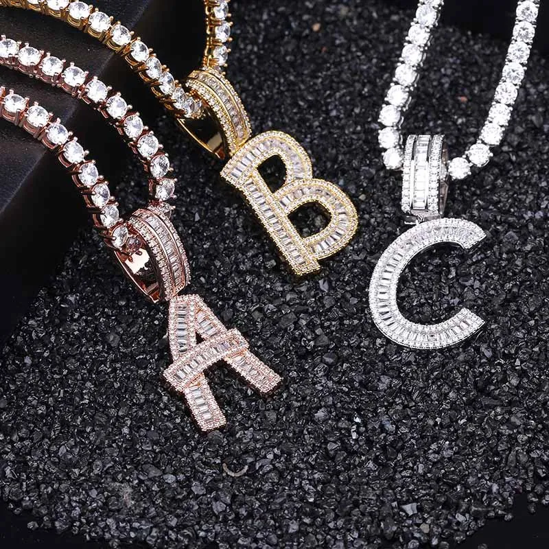 

European and American hot 26 English letters T Fang Wei inlaid zircon hip hop necklace custom stitching couple necklace