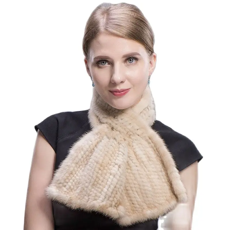 Fashion Real Fur Scarf Wraps Hand Knitted Mink Fur Scarf Women Women