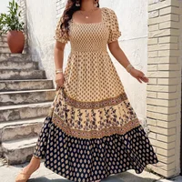 Plus Size Bohemian Print Short Sleeve Dress Large Size Polyester Fiber Printed Pattern Women's Clothing Short Dresses - Image 4
