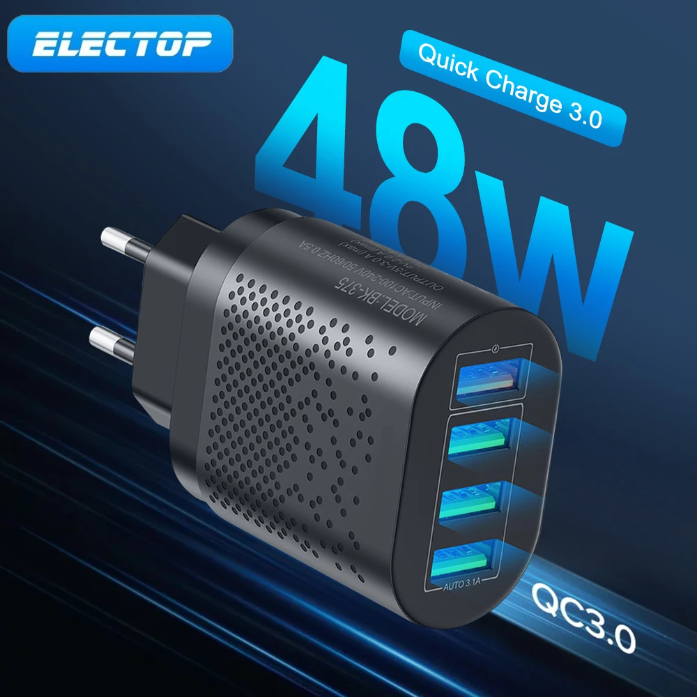 Electop Usb Fast Charger Eu/us/uk Plug 3a Quick Charge 3.0 For Iphone