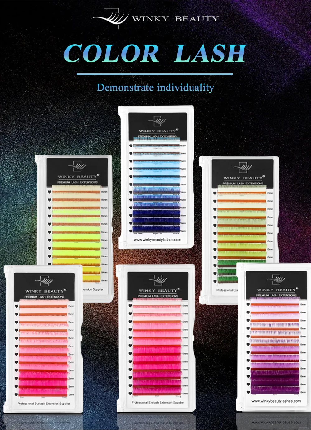 Description Picture 2 of itemwinky beauty Color Lash Pink Yellow Purple Blue Green Eyelash Extensions Individual False Colored Mink Lashes Makeup Supply