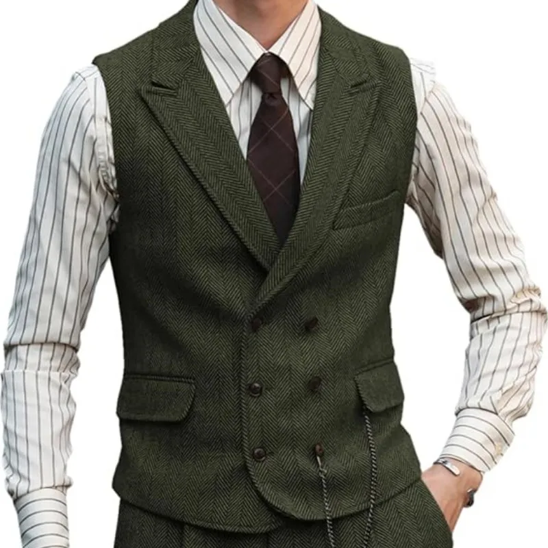 Men Vest Brown Suede Leather Gentleman Business Waistcoat Vintage Regular Slim Business Banquet Men Suit Vest 3