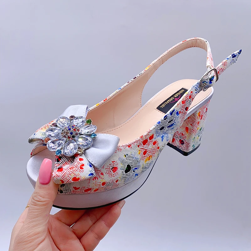 Fashionable Top Italian Designers 2023 Star Luxury Round Toe Prints Bowknot Bright Diamond Summer Women's Shoes With High Heels