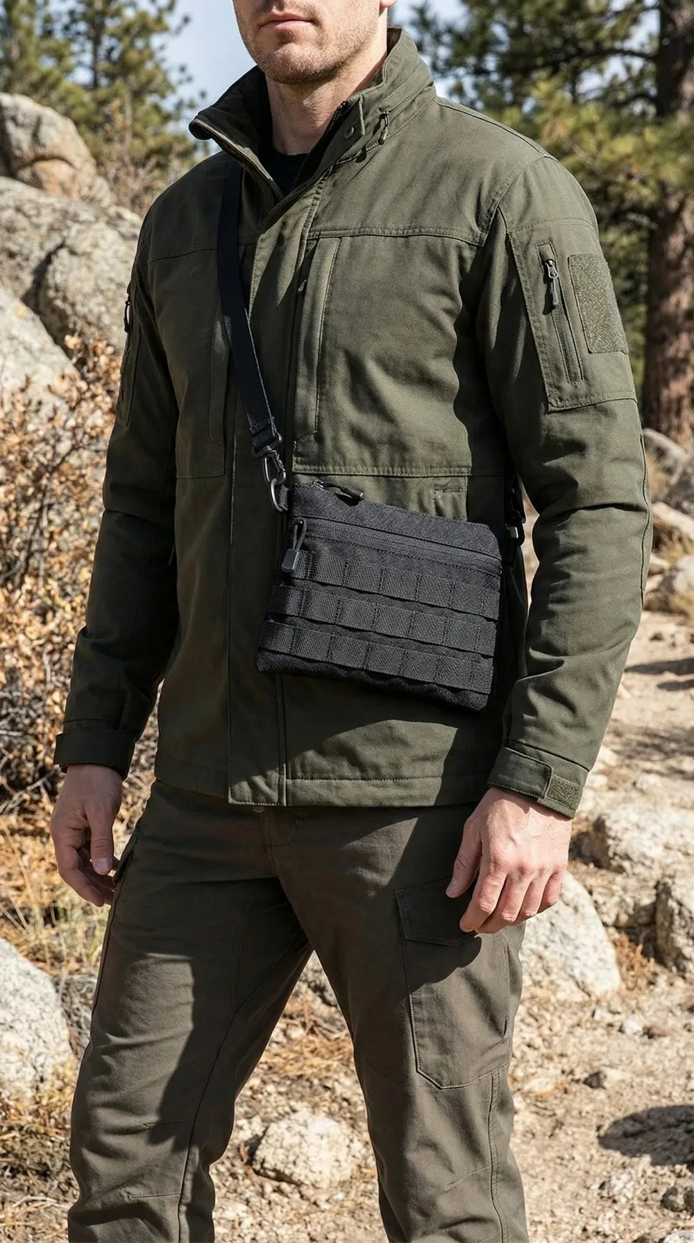 Tactical MOLLE Crossbody Bag Portable 600D Nylon Water Resistant EDC Shoulder Bag for Daily Commute Outdoor Hiking
