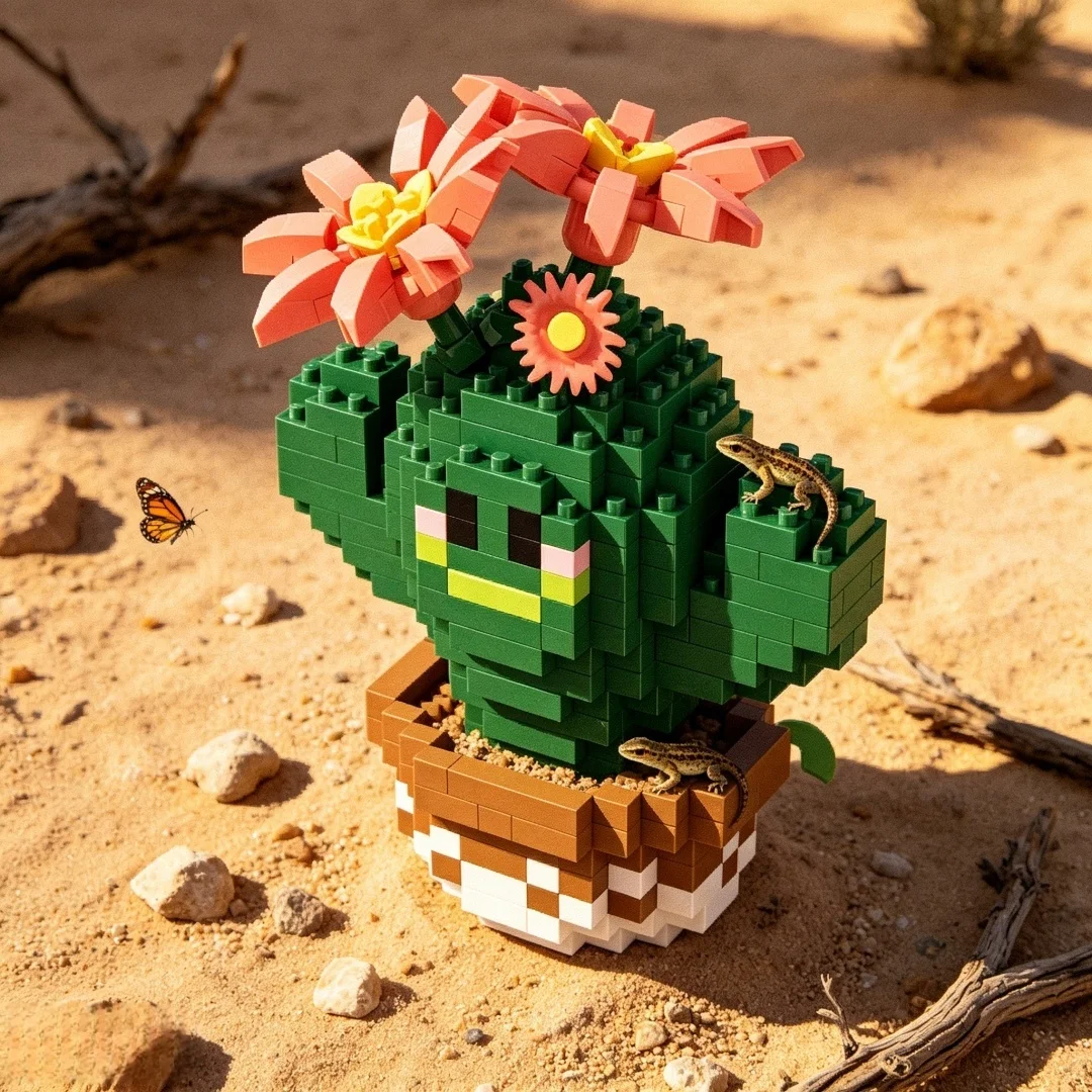338pcs 사막 선인장 3D 퍼즐 빌딩 블록 장난감, 가정 장 꽃 분재 장식품, 어린이 생일을 위한 DIY 다육 식물 선물
