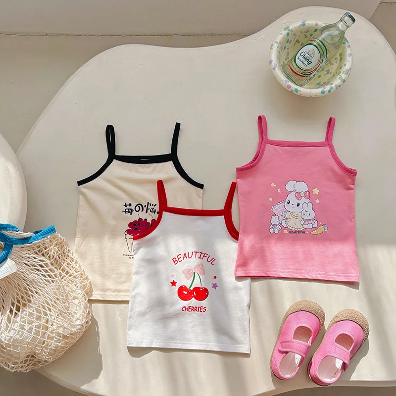 Summer Baby Girls Camisole Toddler Sleeveless Vest Undershirt Kids Cartoon Print Top Tees Children's Clothing Korean Style