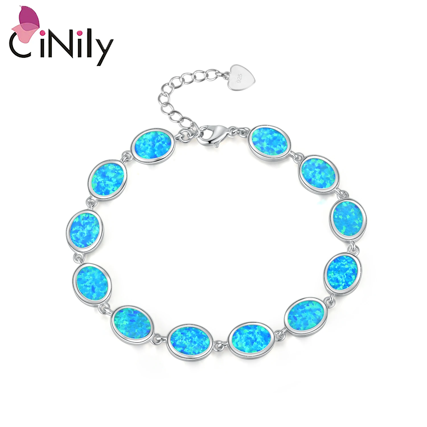 

CiNily Created Blue Fire Opal Silver Plated Wholesale Hot Sell Fashion for Women Jewelry Chain Bracelet 8 1/8" OS455