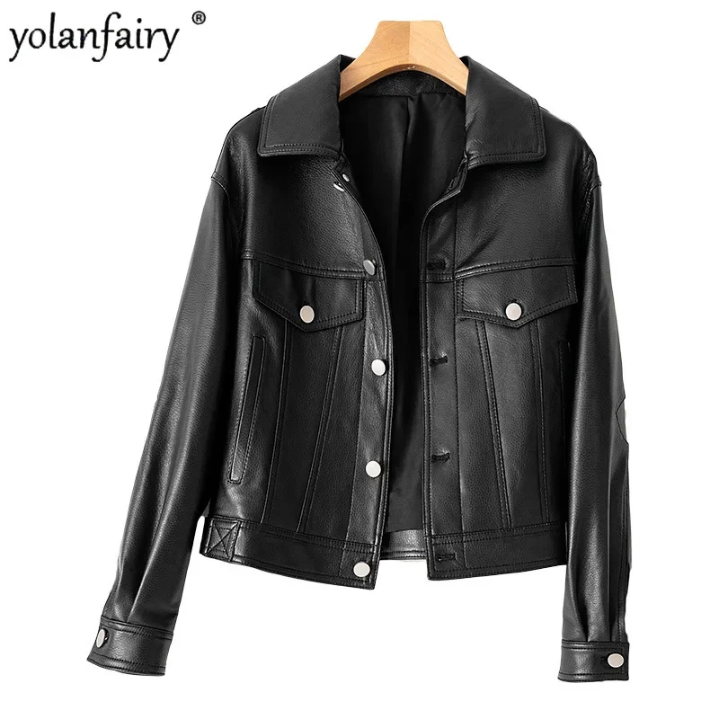 

Genuine Leather Coat Women's Jacket 2023 Spring Autumn New Korean Short Natural Sheepskin Jackets for Women Chic Outwear FCY4828